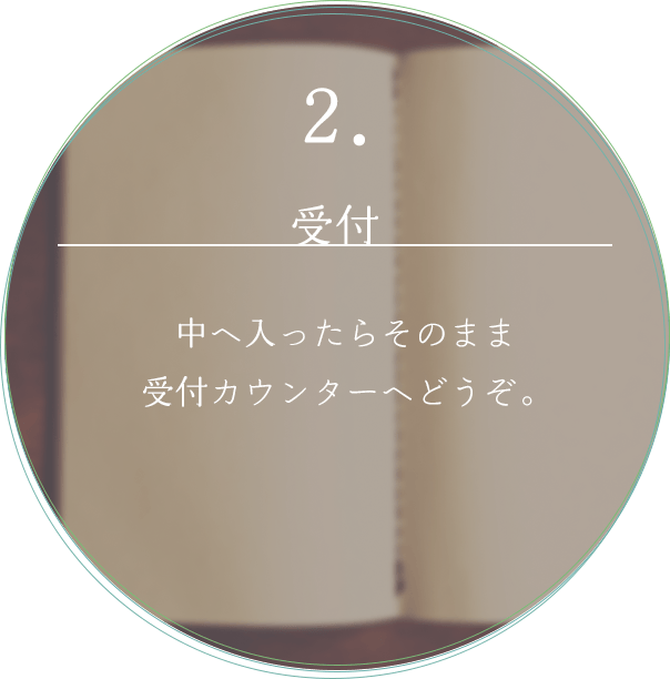2. 受付 中へ入ったらそのまま受付カウンターへどうぞ。